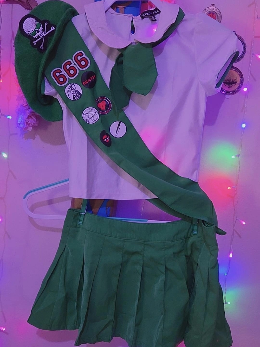 Dolls Kills Girls' Scout-Style Green Sash & White Blouse Set
